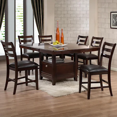 Contemporary 7 Piece Counter Table Dining Set with Wine Storage